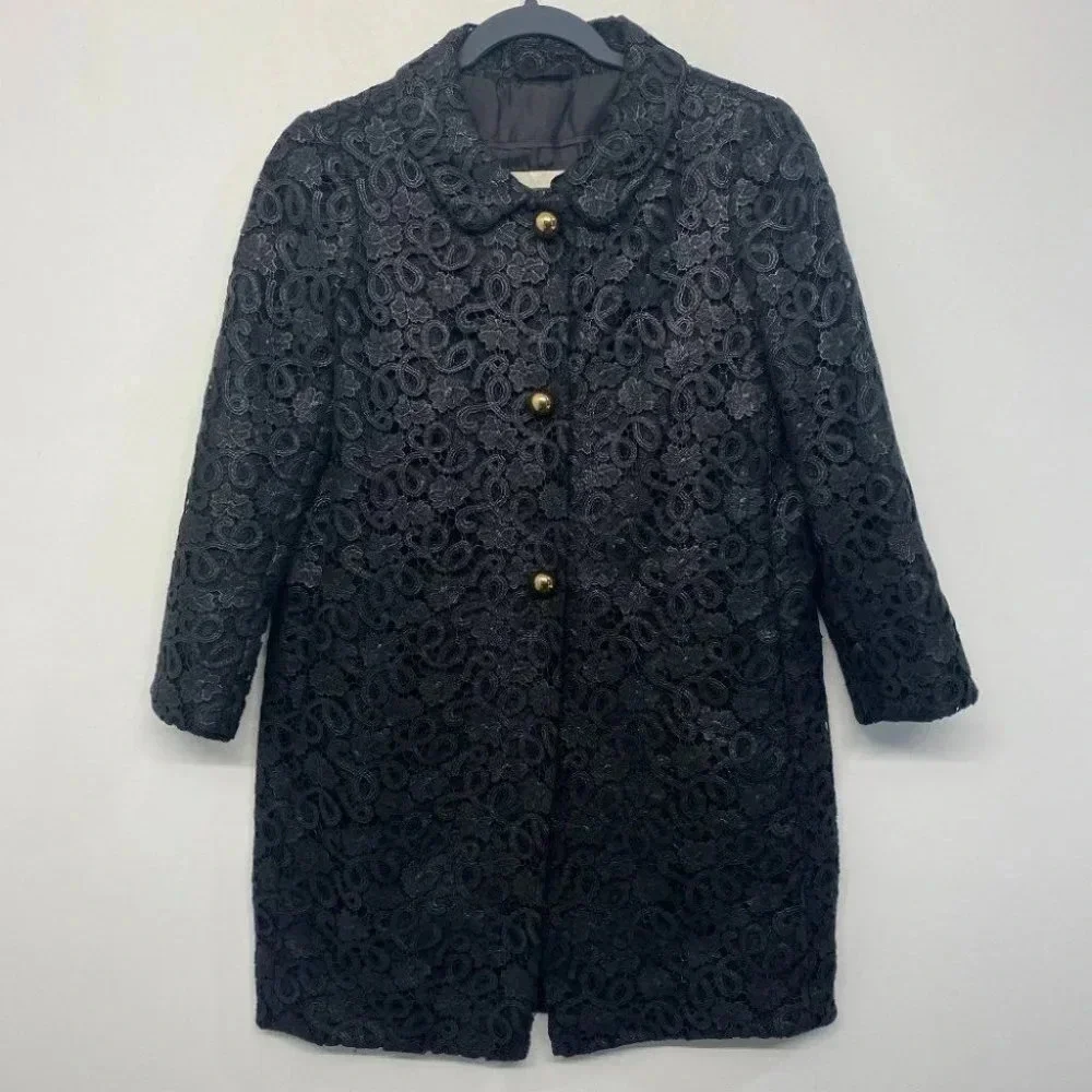 Kate Spade Lace Franny Coat Jacket 3/4 Sleeve Formal All That Glitters Gold Det.